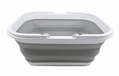 SAMMART Collapsible Basket with Handle (15L Collapsible Basket with Handle (White/Grey))
