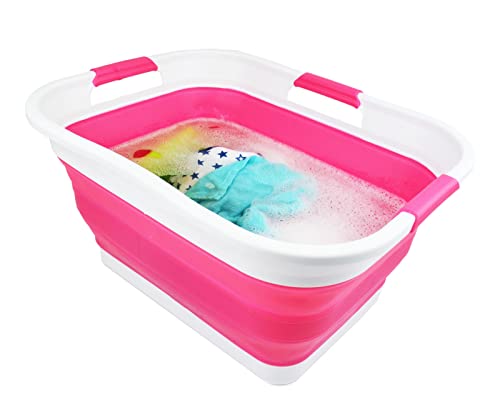 SAMMART 30L(8 gallon) Collapsible Plastic Laundry Basket - Foldable Pop Up Storage Container/Organizer - Space Saving Hamper/Basket - Water Capacity 24L(6.3 gallon)
