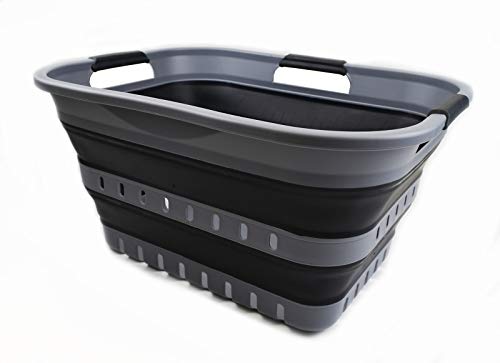SAMMART 30L Collapsible 3 Handled Plastic Laundry Basket - Foldable Pop Up Storage Container/Organizer - Portable Washing Tub - Space Saving Hamper/Basket