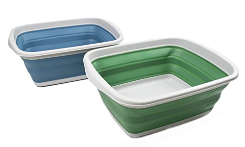 SAMMART 10L - Set of 2 Collapsible Tub - Foldable Dish Tub - Portable Washing Basin - Space Saving Plastic Washtub