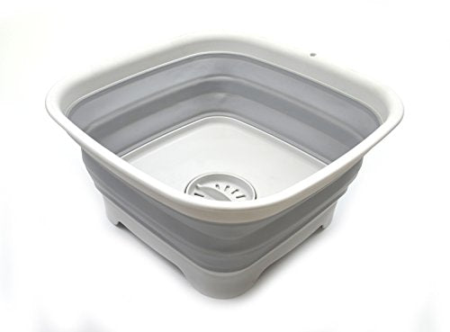 SAMMART 9.3L Collapsible Dishpan with Draining Plug - Foldable Washing Basin - Portable Dish Washing Tub - Space Saving Kitchen Storage Tray