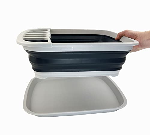 SAMMART 8L Collapsible Dish Drainer with Drainer Board - Foldable Drying Rack Set - Portable Dinnerware Organizer - Space Saving Kitchen Storage Tray