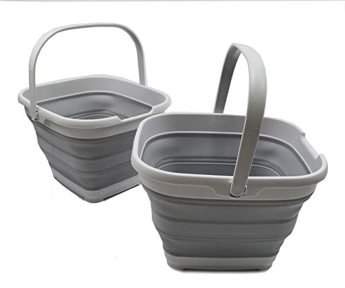 SAMMART 10L Collapsible Rectangular Handy Basket/Bucket (Grey)