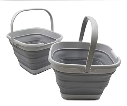 SAMMART 10L Collapsible Rectangular Handy Basket/Bucket (Grey)
