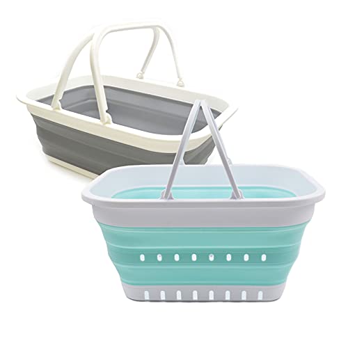 SAMMART 9.2L & 19L Collapsible Tub with Handle - Portable Outdoor Picnic Basket/Crater - Foldable Shopping Bag - 2 Pieces