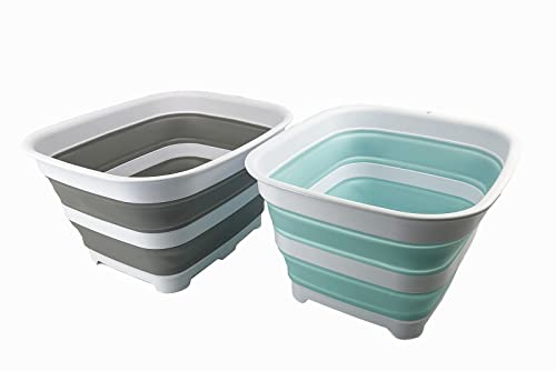 SAMMART 15L Collapsible Dishpan with Draining Plug - Foldable Washing Basin - Portable Dish Washing Tub - Space Saving Kitchen Storage Tray