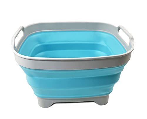 SAMMART 7.5L Collapsible Dishpan with Draining Plug - Foldable Washing Basin - Portable Dish Washing Tub - Space Saving