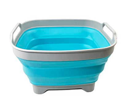 SAMMART 7.5L Collapsible Dishpan with Draining Plug - Foldable Washing Basin - Portable Dish Washing Tub - Space Saving