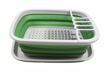 SAMMART 8L Collapsible Plastic Dish Drainer with Drainer Board - Foldable Drying Rack Set - Portable Dinnerware Organizer - Space Saving Kitchen Storage Tray