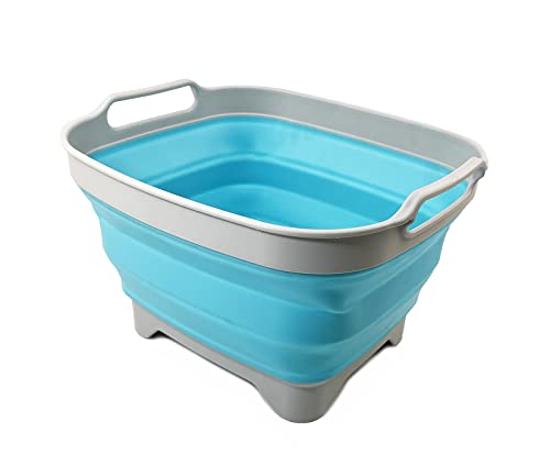 SAMMART 7.5L Collapsible Dishpan with Draining Plug - Foldable Washing Basin - Portable Dish Washing Tub - Space Saving