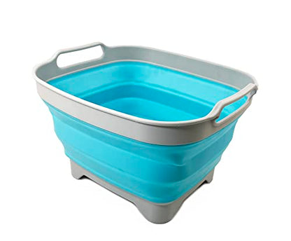 SAMMART 7.5L Collapsible Dishpan with Draining Plug - Foldable Washing Basin - Portable Dish Washing Tub - Space Saving