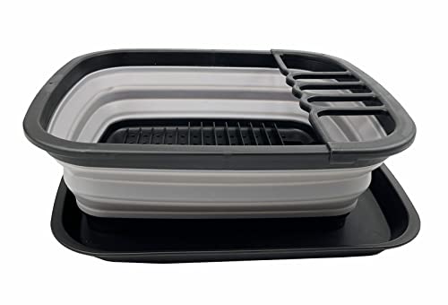 SAMMART 8L Collapsible Dish Drainer with Drainer Board - Foldable Drying Rack Set - Portable Dinnerware Organizer - Space Saving Kitchen Storage Tray