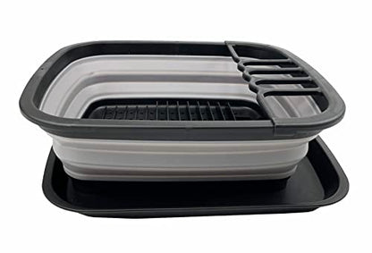 SAMMART 8L Collapsible Dish Drainer with Drainer Board - Foldable Drying Rack Set - Portable Dinnerware Organizer - Space Saving Kitchen Storage Tray