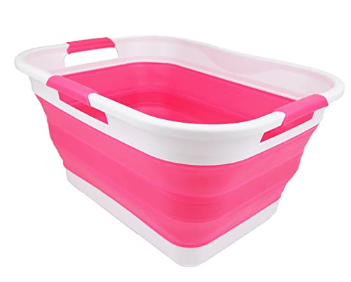 SAMMART 30L(8 gallon) Collapsible Plastic Laundry Basket - Foldable Pop Up Storage Container/Organizer - Space Saving Hamper/Basket - Water Capacity 24L(6.3 gallon)