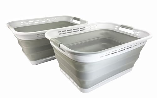 White and light grey SAMMART 42L collapsible plastic laundry basket