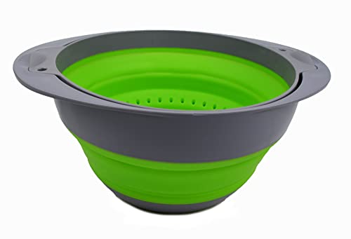 Collapsible TPE/PP Colander & Bowl Set - Foldable Washing Basin - Portable Dish Washing Tub - Space Saving Kitchen Storage Tray