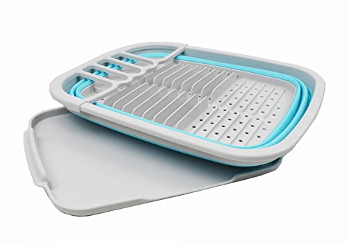 SAMMART 8L Collapsible Dish Drainer with Drainer Board - Foldable Drying Rack Set - Portable Dinnerware Organizer - Space Saving Kitchen Storage Tray