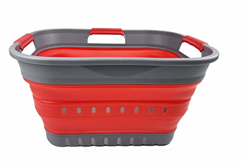 SAMMART 19L Super Mini Collapsible 3 Handled Plastic Basket - Foldable Pop Up Storage Container/Organizer - Space Saving Hamper/Basket