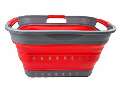 SAMMART 19L Super Mini Collapsible 3 Handled Plastic Basket - Foldable Pop Up Storage Container/Organizer - Space Saving Hamper/Basket