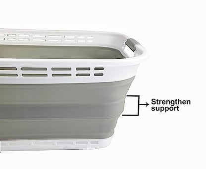 SAMMART 42L Plastic Foldable Laundry Basket - Collapsible, Space Saving, Durable, and Portable Laundry Hamper with Handles, Ideal for Home, Travel, Dorm & Camping