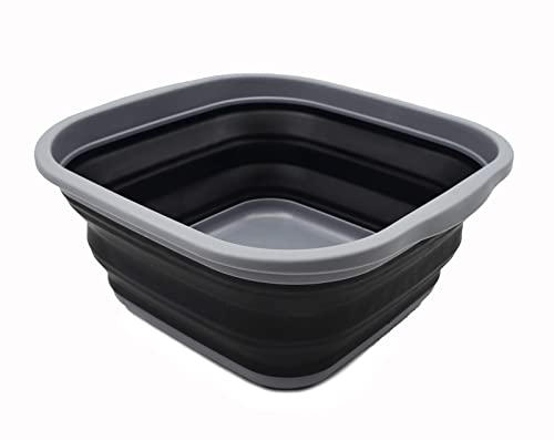 SAMMART 5.5L Collapsible Tub - Foldable Dish Tub - Portable Washing Basin - Space Saving Plastic Washtub (Dark Grey/Black)