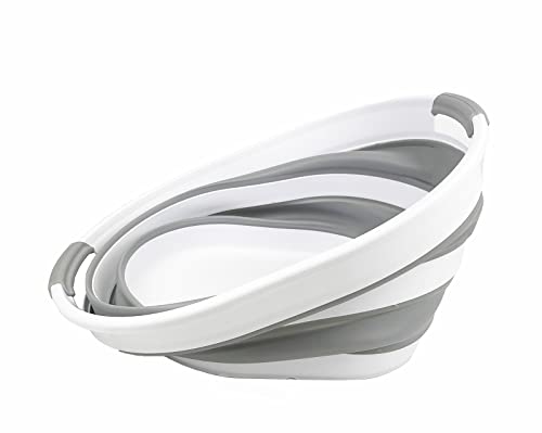 SAMMART 23L Collapsible Plastic Laundry Basket - Oval Tub - Foldable Storage Container/Organizer - Portable Washing Tub - Space Saving Laundry Hamper