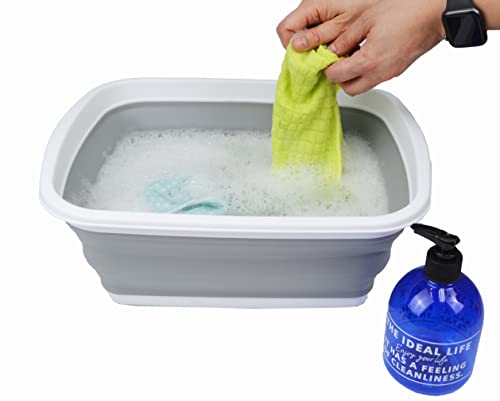 SAMMART 10L Collapsible Tub - Foldable Dish Tub - Portable Washing Basin - Space Saving Plastic Washtub