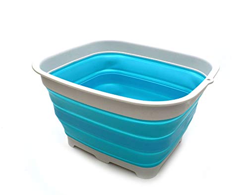 SAMMART 15L Collapsible Dishpan with Draining Plug - Foldable Washing Basin - Portable Dish Washing Tub - Space Saving Kitchen Storage Tray