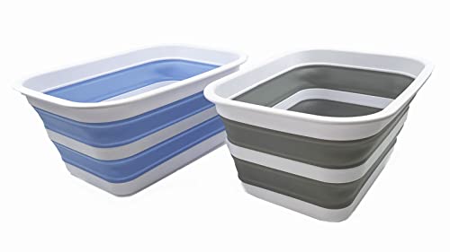 SAMMART 12L Collapsible Tub - Portable Outdoor Picnic Tray - Portable Washing Basin - Space Saving Plastic Washtub