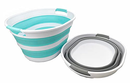 SAMMART 23L Collapsible Plastic Laundry Basket - Oval Tub - Foldable Storage Container/Organizer - Portable Washing Tub - Space Saving Laundry Hamper