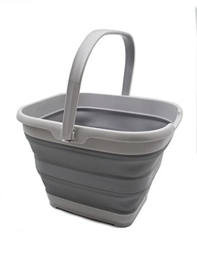 SAMMART 10L Collapsible Rectangular Handy Basket/Bucket (Grey)