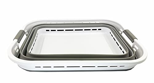 SAMMART Collapsible Laundry Basket (42L Collapsible Laundry Basket with Holes (White/Grey))