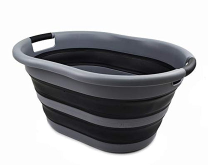 SAMMART 36L Collapsible Plastic Laundry Basket - Oval Tub/Basket - Foldable Storage Container/Organizer - Portable Washing Tub - Space Saving Laundry Hamper, Water Capacity: 28L
