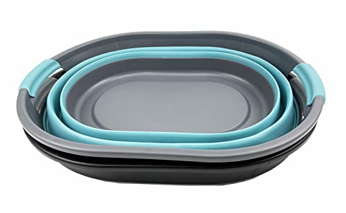 SAMMART 28L Oval Collapsible Plastic Laundry Basket - Foldable Pop Up Storage Container/Organizer - Portable Washing Tub - Space Saving Hamper/Basket