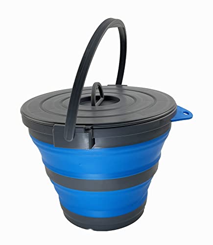 SAMMART 10L Collapsible Fishing Bucket with Locking Lid - Foldable Round Tub - Portable Plastic Water Pail - Space Saving Outdoor Waterpot