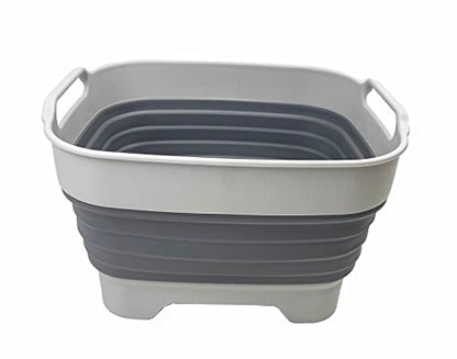 SAMMART 7.5L Collapsible Dishpan with Draining Plug - Foldable Washing Basin - Portable Dish Washing Tub - Space Saving Kitchen Storage Tub