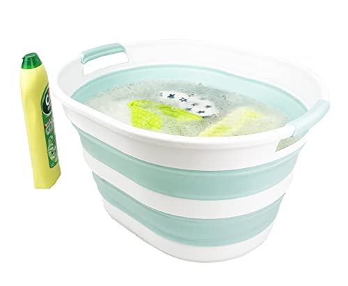 SAMMART 23L Collapsible Plastic Laundry Basket - Oval Tub - Foldable Storage Container/Organizer - Portable Washing Tub - Space Saving Laundry Hamper