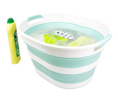 SAMMART 23L Collapsible Plastic Laundry Basket - Oval Tub - Foldable Storage Container/Organizer - Portable Washing Tub - Space Saving Laundry Hamper