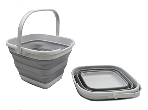 SAMMART 10L Collapsible Rectangular Handy Basket/Bucket (Grey)