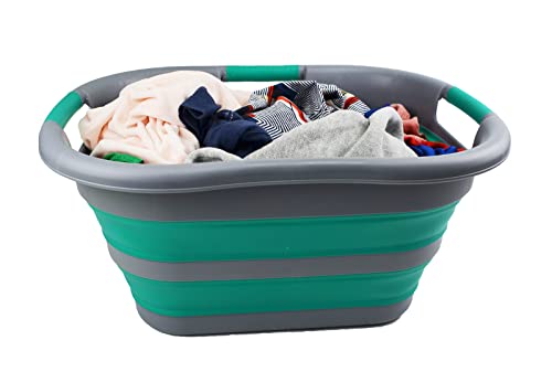 SAMMART 30L Collapsible Plastic Laundry Basket - Foldable Pop Up Storage Container/Organizer - Portable Washing Tub - Space Saving Hamper/Basket