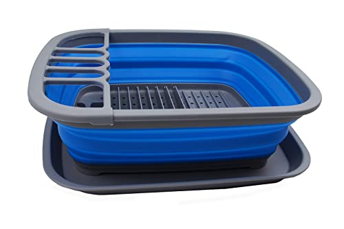 SAMMART 8L Collapsible Dish Drainer with Drainer Board - Foldable Drying Rack Set - Portable Dinnerware Organizer - Space Saving Kitchen Storage Tray