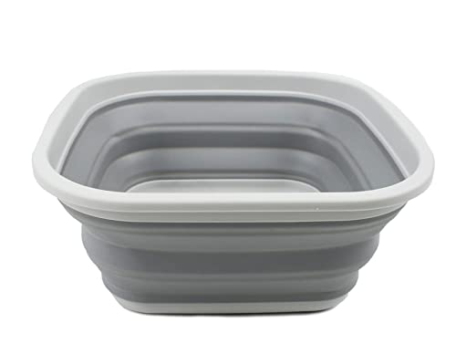 SAMMART 5.5L Collapsible Tub - Foldable Dish Tub - Portable Washing Basin - Space Saving Plastic Washtub (Gray)