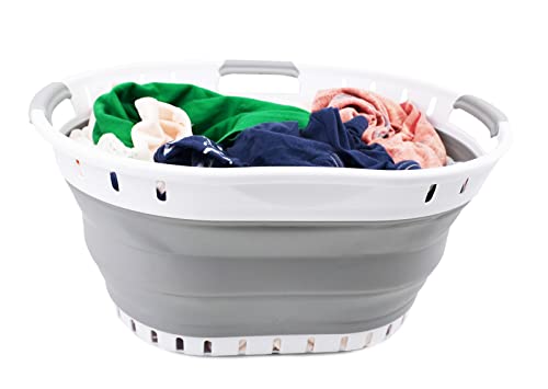 SAMMART Collapsible Laundry Basket (25L Collapsible Laundry Basket with Holes (White/Grey))