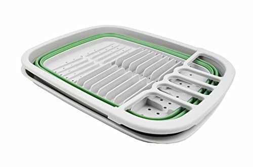 SAMMART 8L Collapsible Plastic Dish Drainer with Drainer Board - Foldable Drying Rack Set - Portable Dinnerware Organizer - Space Saving Kitchen Storage Tray