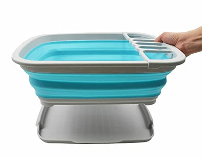 SAMMART 8L Collapsible Dish Drainer with Drainer Board - Foldable Drying Rack Set - Portable Dinnerware Organizer - Space Saving Kitchen Storage Tray