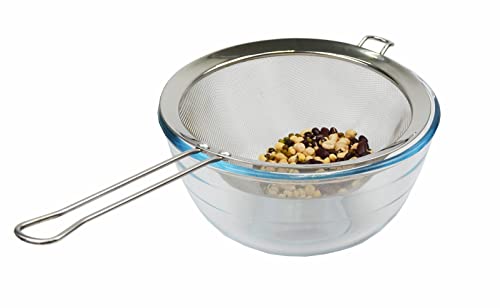 SAMMART Stainless Steel Mesh Strainer with Straight Handle - Round Sieve Colander