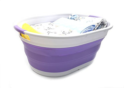 SAMMART Set of 2-39L Collapsible Plastic Laundry Basket-Pop Up Storage Container-Portable Washing Tub-Space Saving Hamper/Basket, Water capacity:30L (Lt. Purple)