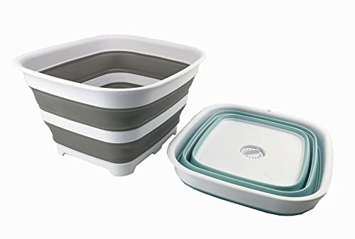 SAMMART 15L Collapsible Dishpan with Draining Plug - Foldable Washing Basin - Portable Dish Washing Tub - Space Saving Kitchen Storage Tray