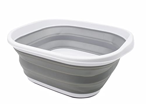 SAMMART Collapsible Tub (10L Collapsible Rectangular Tub (White/Grey))