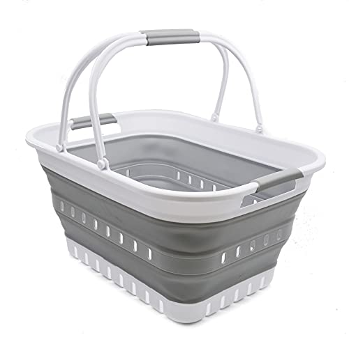 SAMMART 29L Collapsible Tub with Handle - Portable Outdoor Picnic Basket/Crater - Foldable Shopping Bag - Space Saving Storage Container